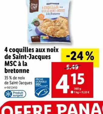 Lidl 3 Coquilles Aux Noix de Saint-Jacques MSC a La Bretonne offre