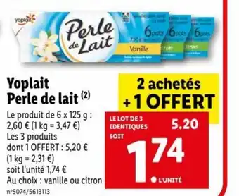 Lidl Yoplait Perle de Lait offre