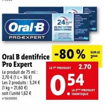 Lidl Oral B dentifrice Pro Expert offre