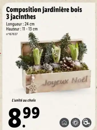 Lidl Composition Jardinière Bois 3 Jacinthes offre