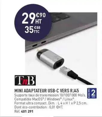 Mini adaptateur usb-c vers rj45 t'nb