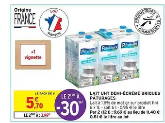 Intermarché Lait uht demi-écrémé briques pâturages offre