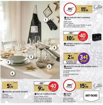 Intermarché Hyper Set tablier gant & manique calitex, coffret carafe + 2 verres à pied 56.5cl, assiette creusé 19 cm marbre diwali luminarc, na offre