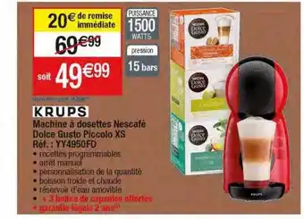 Migros Machine à dosettes nescafé dolce gusto piccolo xs krups offre