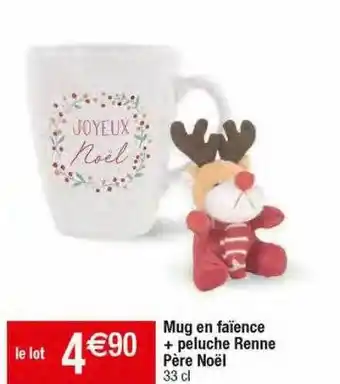 Mug en faïence + peluche renne père noël