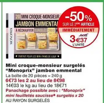 Monoprix Mini croque-monsieur surgelés offre