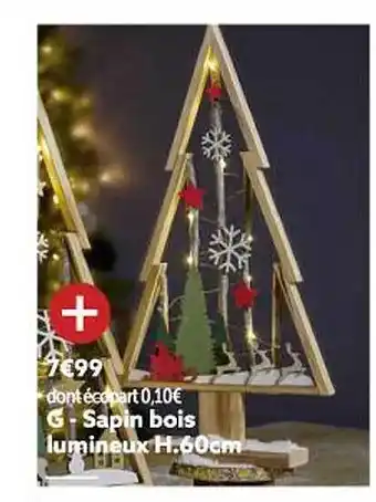 Gifi Sapin bois lumineux h.60 cm offre