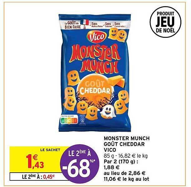 Promo Monster munch goût cheddar vico chez Intermarché Hyper