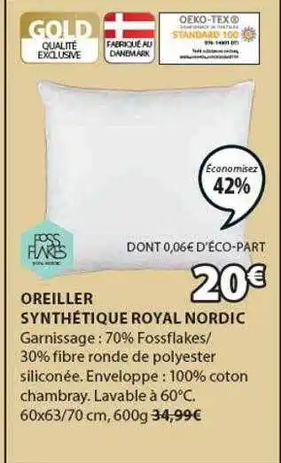 JYSK Oreiller synthétique royal nordic offre