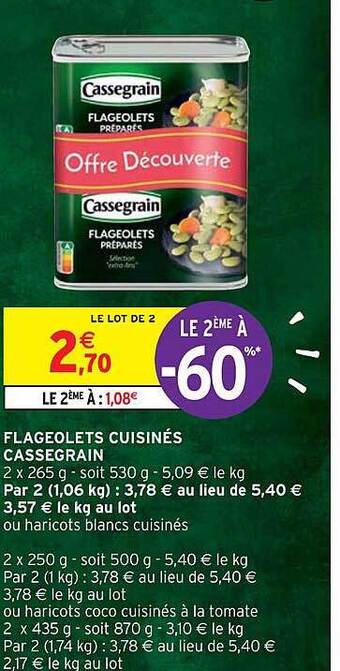 Intermarché Hyper Flageolets cuisinés cassegrain offre