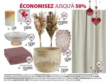 JYSK Bougie pilier vegar, décoration rumle, fleur artificielle david, bol lasse, vase casper, couverture matelassée valmus, panier offre