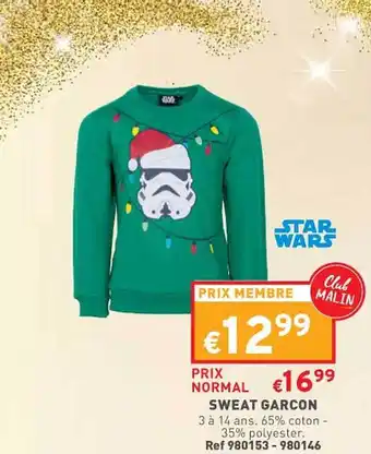 Trafic Sweat garçon star wars offre