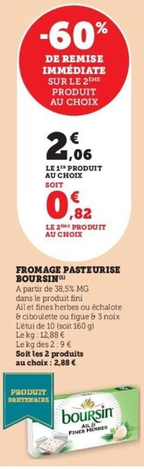 Super U Fromage pasteurise boursin offre