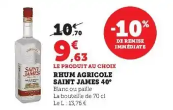 Super U Rhum agricole saint james 40 offre