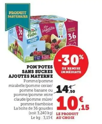 Super U Pom'potes sans sucres ajoutes materne offre