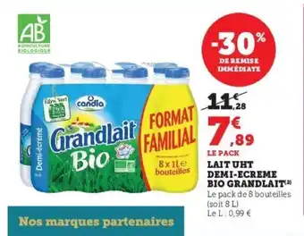 Super U Lait uht demi-ecreme bio grandlait offre