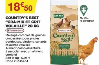 Bricomarché Country's Best Gra-Mix et Grit Volaille 20 KG offre