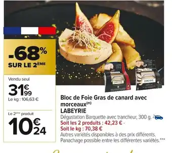 Carrefour Market Bloc de Foie Gras de Canard Avec Morceaux Labeyrie offre