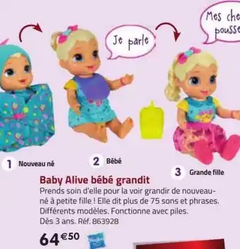 La Grande Récré Baby alive bébé grandit hasbro offre