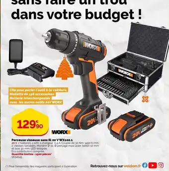 Weldom Perceuse Visseuse Sans Fil 20V WX100.1 offre