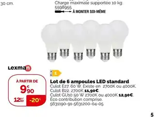 Weldom Lot de 6 Ampoules Led Standard offre