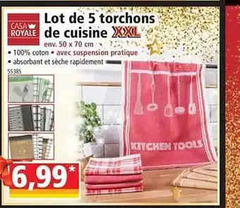 Norma Lot de 5 torchons de cuisine xxl casa royale offre