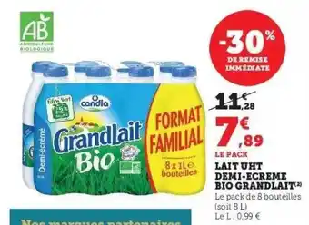Super U Lait uht demi-écrémé bio grandlait offre