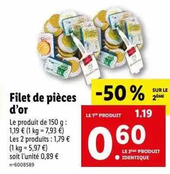 Lidl Filet de pièces d'or offre