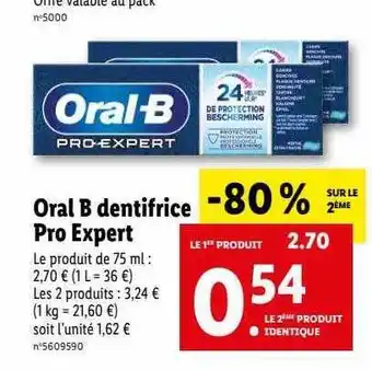 Lidl Dentifrice pro expert oral b offre