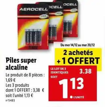 Lidl Piles super alcaline aerocell offre