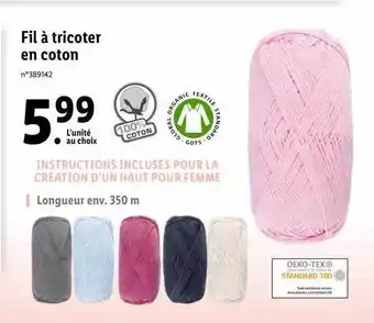 Lidl Fil à tricoter en coton offre