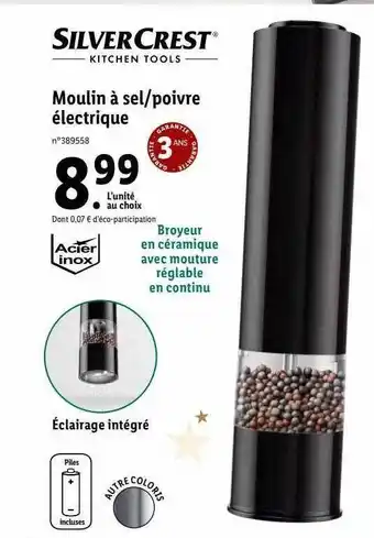 Lidl Moulin à sel-poivre électrique silver crest offre