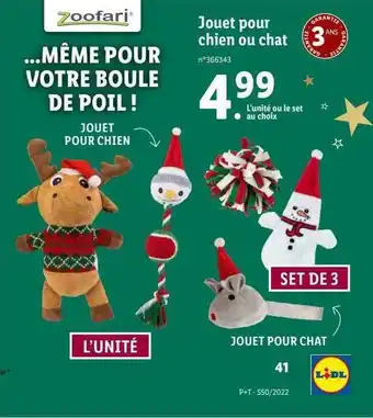 Lidl Jouet pour chien ou chat zoofari offre