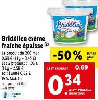 Lidl Bridélice crème fraîche épaisse offre