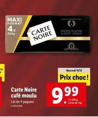 Lidl Café moulu carte noire offre