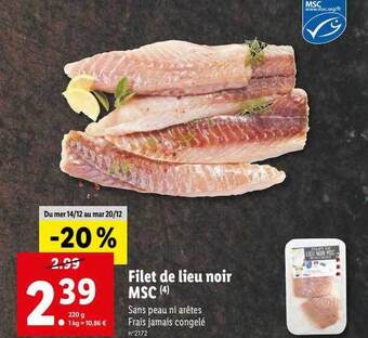 Lidl Filet de lieu noir msc offre
