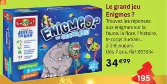 La Grande Récré Le grand jeu enigmes ? bioviva! offre