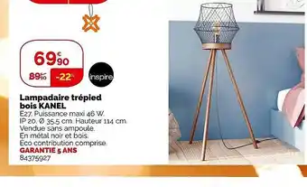 Lampadaire trépied bois kanel