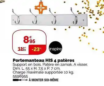 Weldom Porte manteau his 4 patères offre