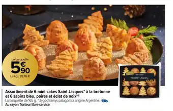 Carrefour Assortiment de 6 mini-cakes saint jacques à la bretonne et 6 sapins bleu offre
