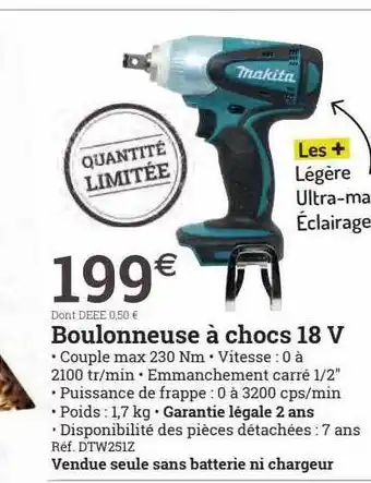 Espace emeraude Boulonneuse à chocs 18v makita offre