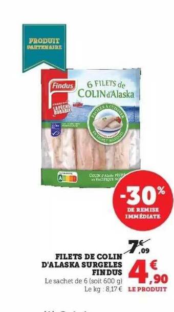 Super U Filets de colin d'alaska surgelés findus offre