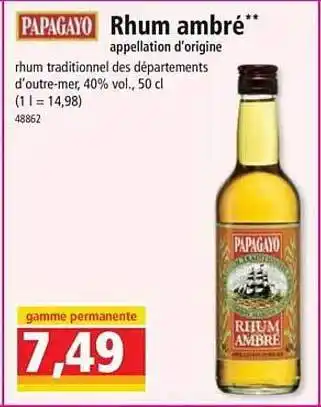 Norma Rhum ambré appellation d'origien papagayo offre