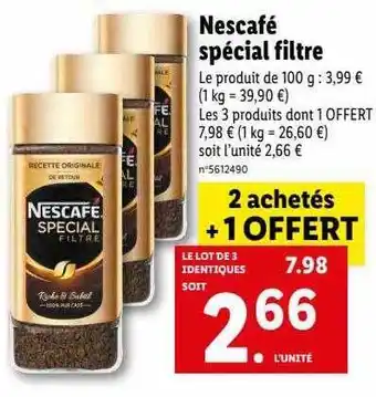 Lidl Nescafé spécial filtre offre