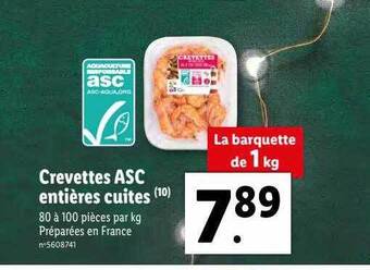 Lidl Crevettes asc entières cuites offre