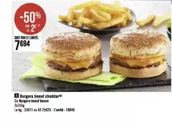 Géant Casino Burgers bœuf cheddar ou bœuf bacon offre