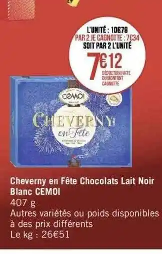 Géant Casino Cheverny en fête chocolats lait noir blanc cemoi offre