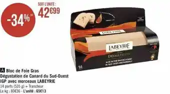 Géant Casino Bloc de foie gras dégustation de canard du sud-ouest igp avec morceaux labeyrie offre
