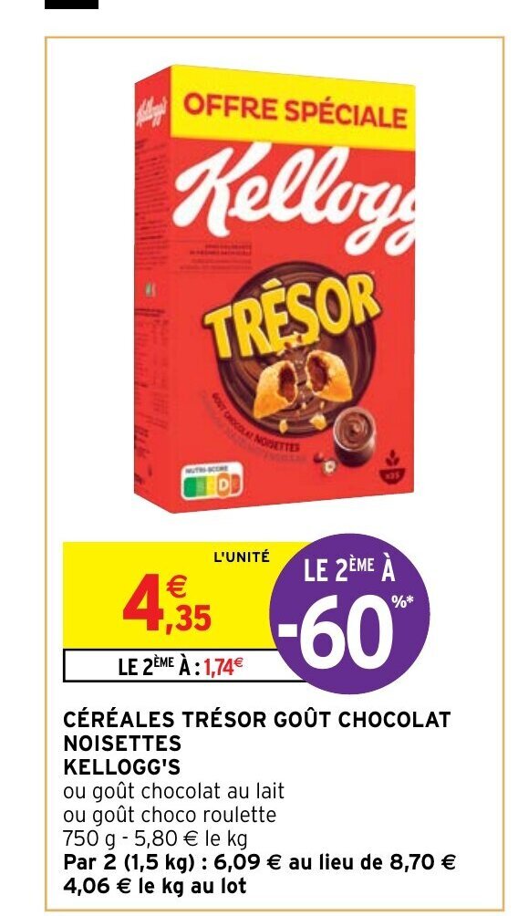 Promo Céréales trésor Gout Chocolat Noisettes Kellogg's chez Intermarché