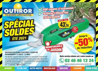 Outiror Sécateur électrique à Batterie Lithium-ion Rechargeable 7,2 Volts - 1,3 Mah offre
